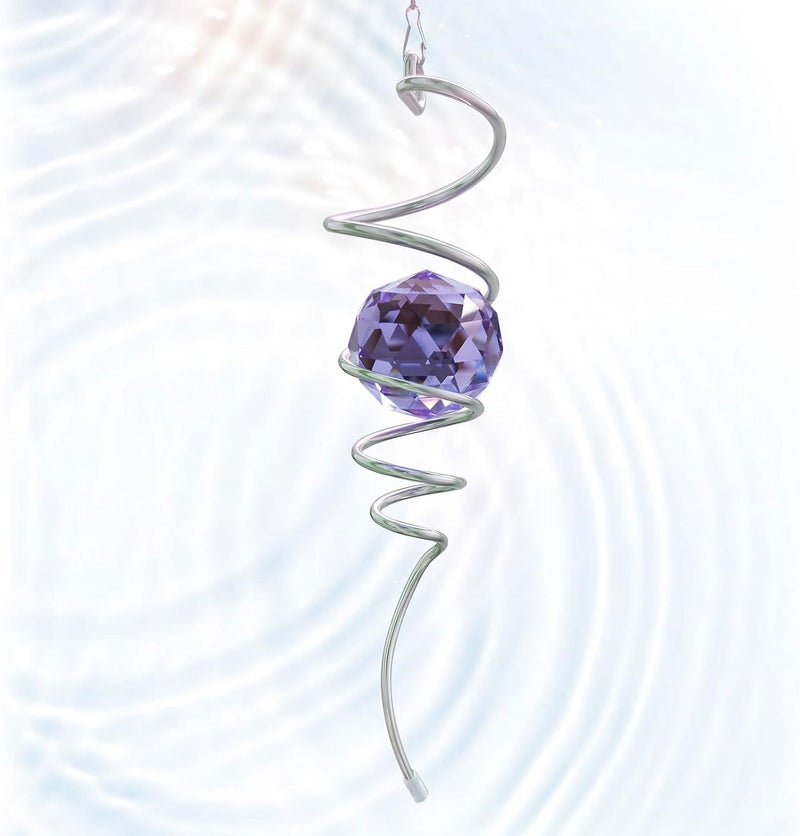 Eiryhope Wind Spinner Spiral Tail, Gazing Ball Spiral, Decorative Sun Catcher Rainbow Maker 11inch Tail and 2 inch Purple Crystal Orb with Swivel Hook, Indoor & Outdoor Garden Decoration 13" Height - Image 1